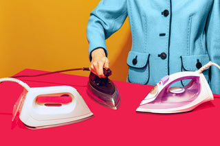 Vintage style colourful image of woman ironing