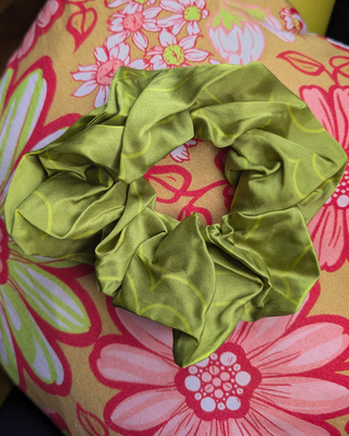 Olive Green Silk Scrunchie